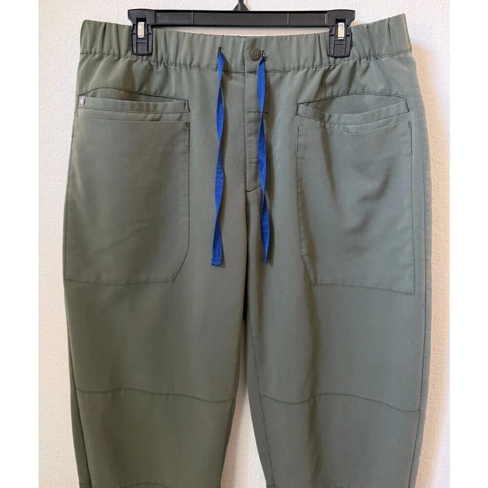FIGS Green Jogger Scrub Pants with Button and Zipper Elastic Waistband XL